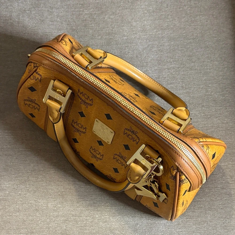 MCM Cognac Visetos Boston/Satchel Bag with Charms